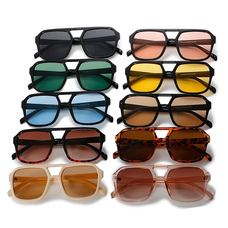Retro Aviator Sunglasses Men Women Vintage 70s Square Glasses Double Bridge Trendy Rectangle Shades