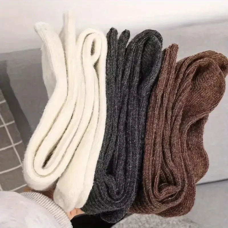 1/5 Pairs Frauen Herbst Winter Warme Dicke Einfarbig Waden Socken Modische Seite Streifen Abnehmen Weiche Bequeme Casual Socken – Detail 5