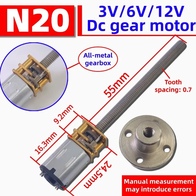 3V 6V 12V N20 DC Gear Motor with M4×55 Threaded Screw Shaft - Mini Low Speed Small Stepper Motor for DIY Robotics