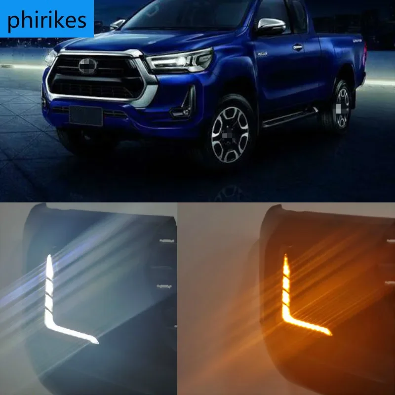 

LED DRL Day Light for Toyota Hilux Revo 2020 2021 Daytime Running Light Fog Lamp Bezel with Dynamic Sequential Turn Signal