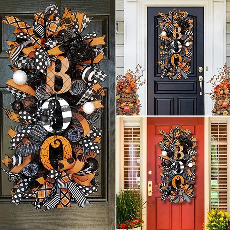 Halloween Spider Web BOO Wreath Halloween Garland Door Hanging Wreath Home Party Supplies Party Pendant Door Hanger Home Decorat