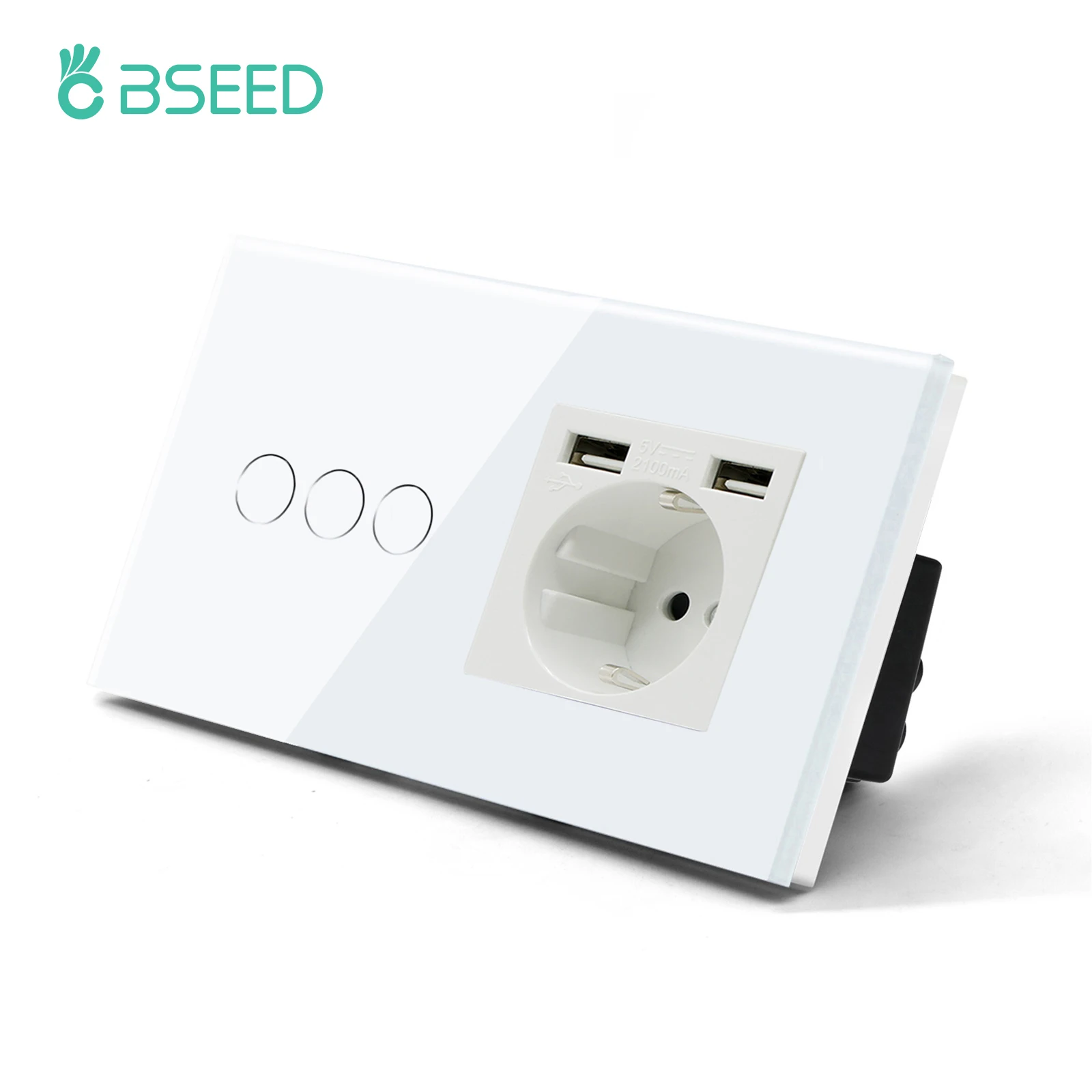 BSEED Einzelsteckdose EU-Wandsteckdosen Doppelsteckdosen USB Typ-C Telefonladegerät Glaspanel 1-Wege-Wandtastschalter Kinderschutz
