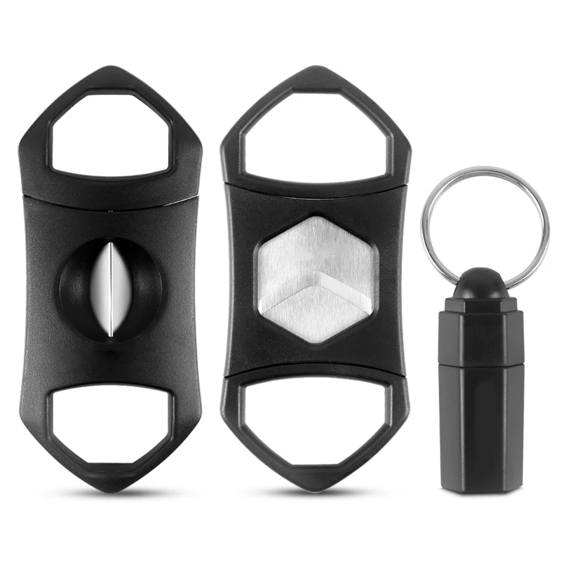 Cigar Cutter Set 3-Piece Smooth Blade Matte Texture Parallel Scissor V-shaped Cigar Drill Portable Practical Cigar Set