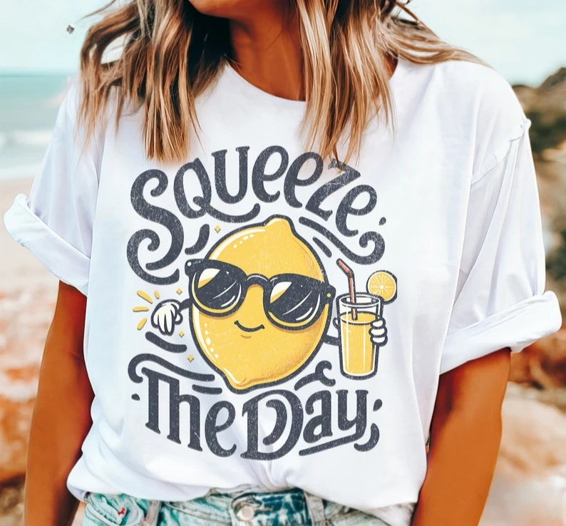 Squeeze The Day Lemon Shirt Funny Graphic Cute Lemon for Lady Men Summer Casual Casual Harajuku Unique Gift Idea T-shirt Tops