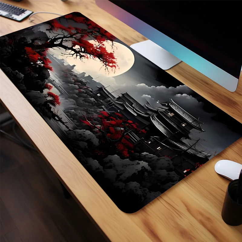 لوحة ماوس ساموراي الليلية ملحقات مكتبية يابانية وسادات ماوس ألعاب كبيرة جدًا للمكتب وقاعدة مطاطية غير قابلة للانزلاق للكمبيوتر