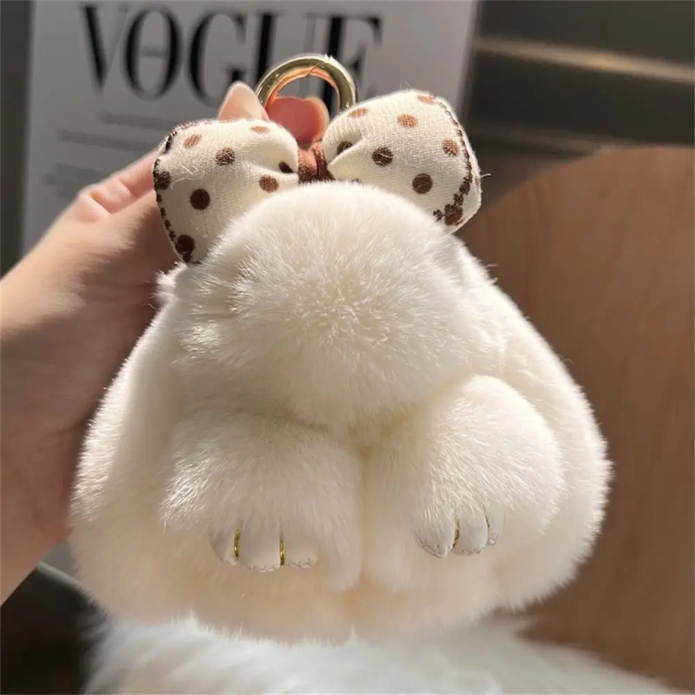 

Hair Bow Rabbit Fur Keychain Pompoms Cute Fluffy Bunny Keychain Plush Dolls Bag Charm Plush Rabbit Key Ring Couple Pendant 키링