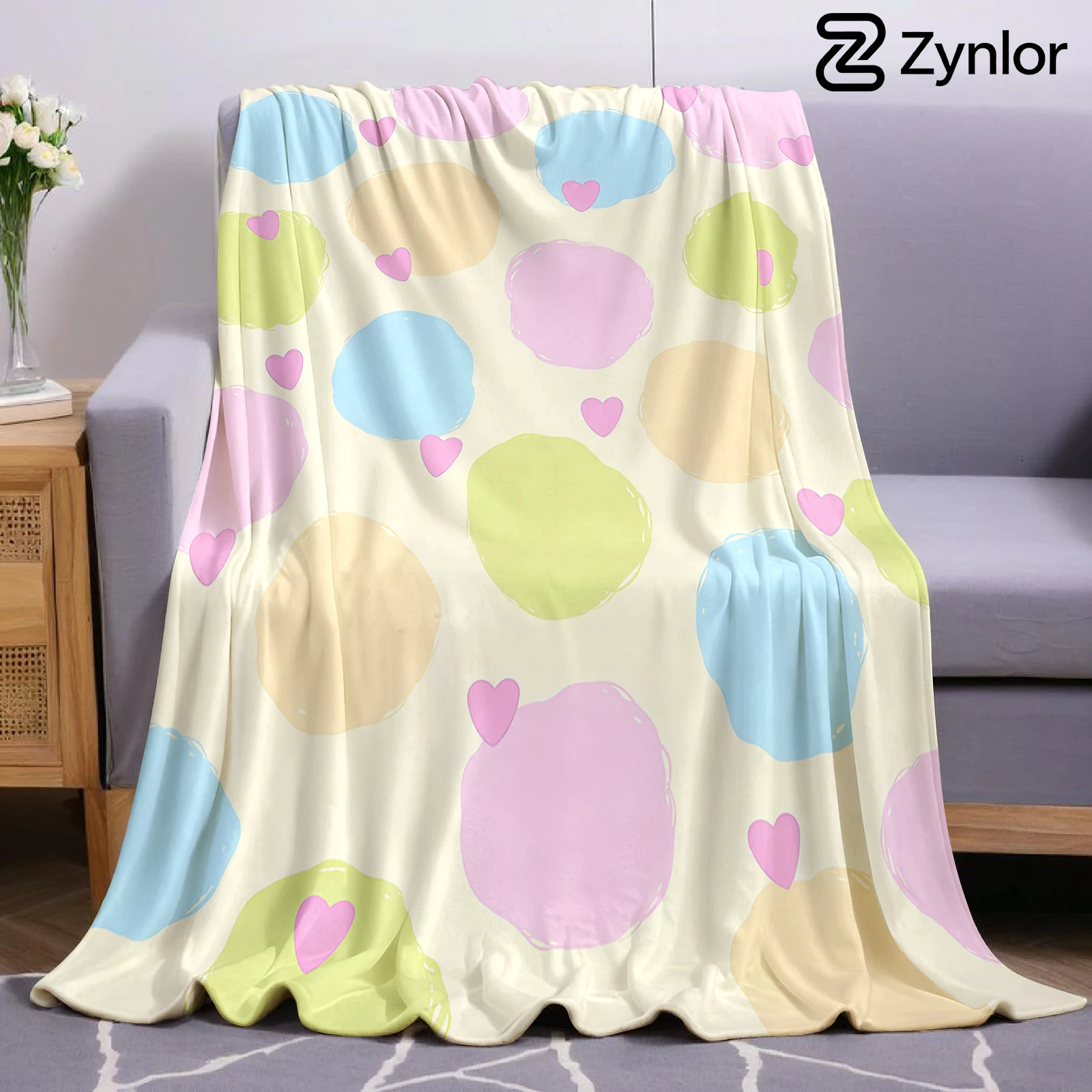 Doodle Dot Hearts Ultra Soft Sherpa Fleece Blanket Fluffy Warm Halloween Cozy Throw for Sofa Couch Bedroom Gift All season