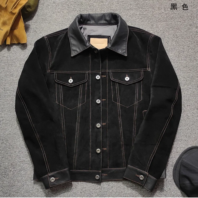 shipping.Brand new vintage Free men slim leather jacket.black classic casual Cow Suede coat.quality leather cloth.popular