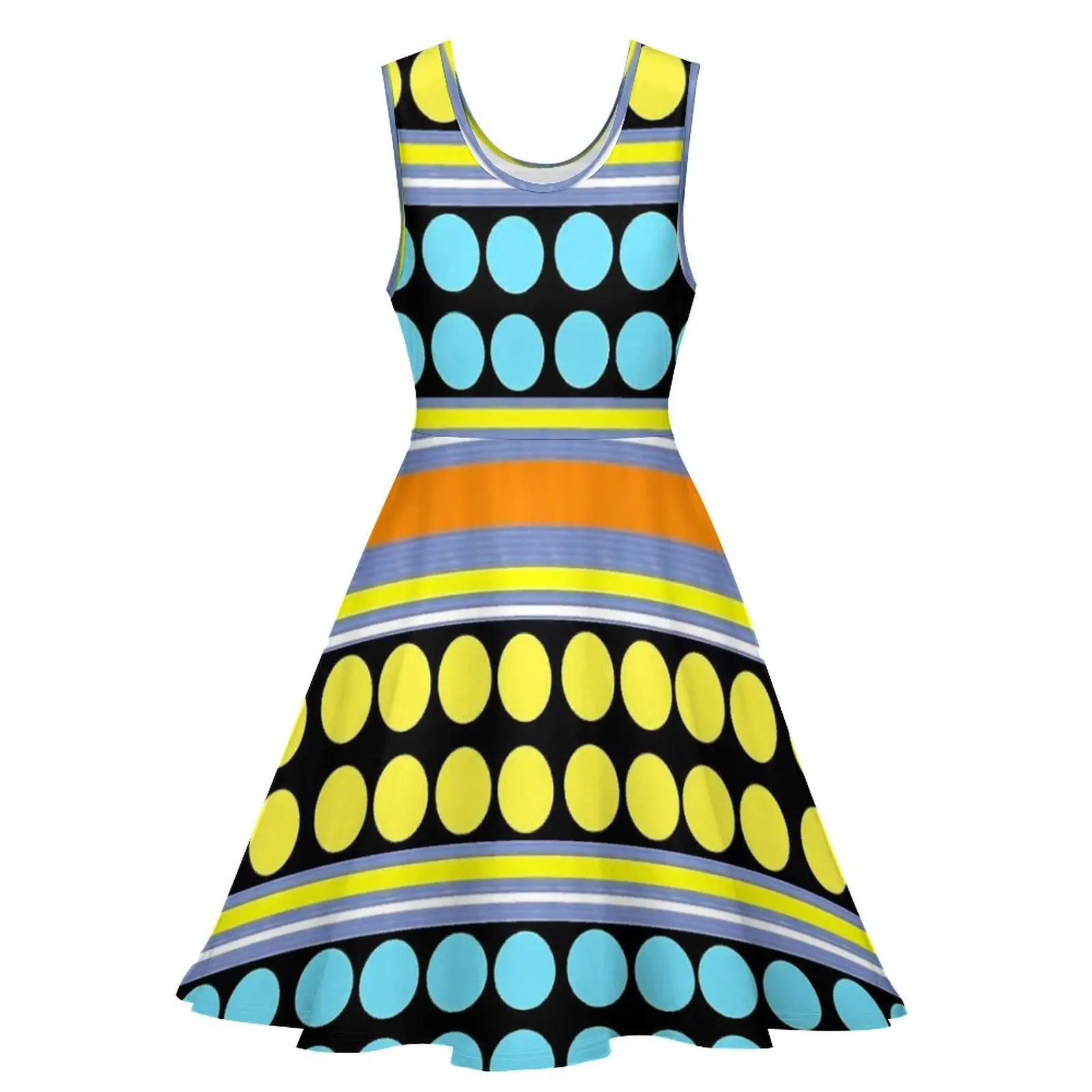 Striped Polka Dot Dress Yellow Blue Boho Beach Dresses High Waist Street Fashion Pattern Skate Dress Spring Oversized Vestido