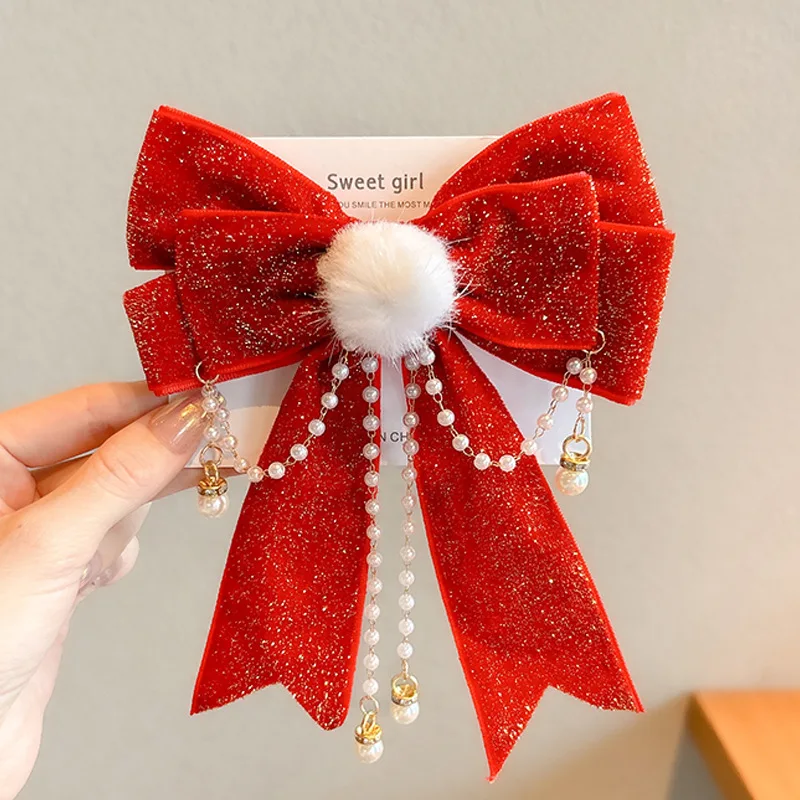 

New Year's Small Gifts for Children, New Year's Greetings Headwear, Bow Hair Clips, 2026 New Style Tassel Small Clips, Children's Gifts