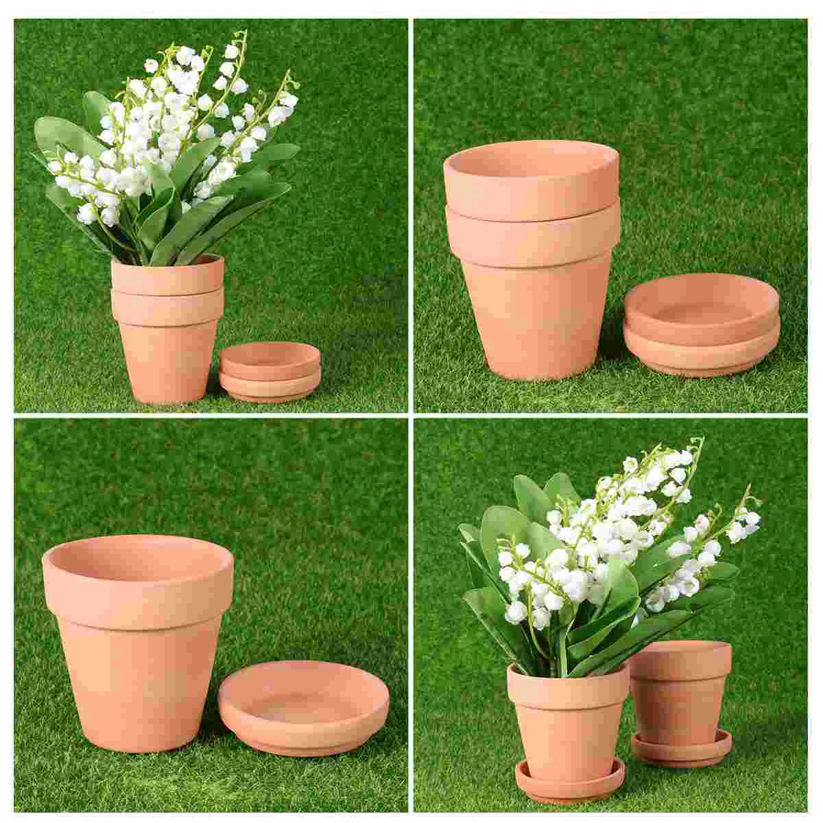 

10 Sets Red Pottery Flower Pots Simple Household Planter Cactus Succulent Pots for Plants (8x8cm Pot + 73cm Pot Base)