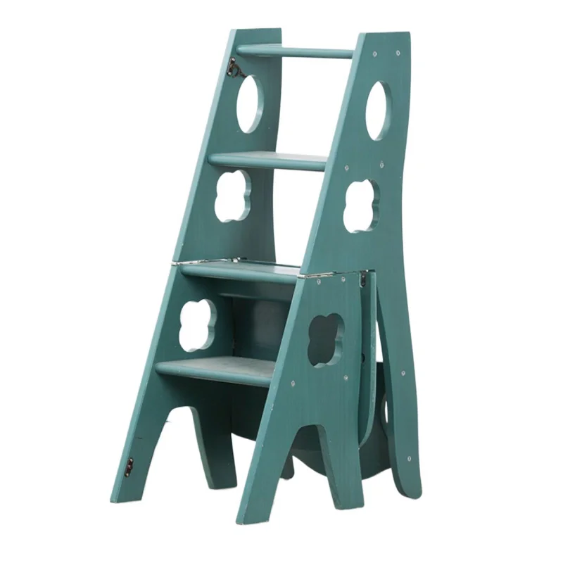 Rubber wood solid wood ladder stool household thickened pedal multi-functional deformation chair adult folding stool dual-purpos
