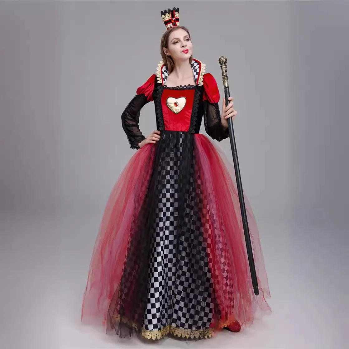   Kostium na Halloween, nowość, strój sceniczny Królowa Serca Alicja w Krainie Czarów, strój Cosplay Czerwonej Królowej, odzież damska Faion