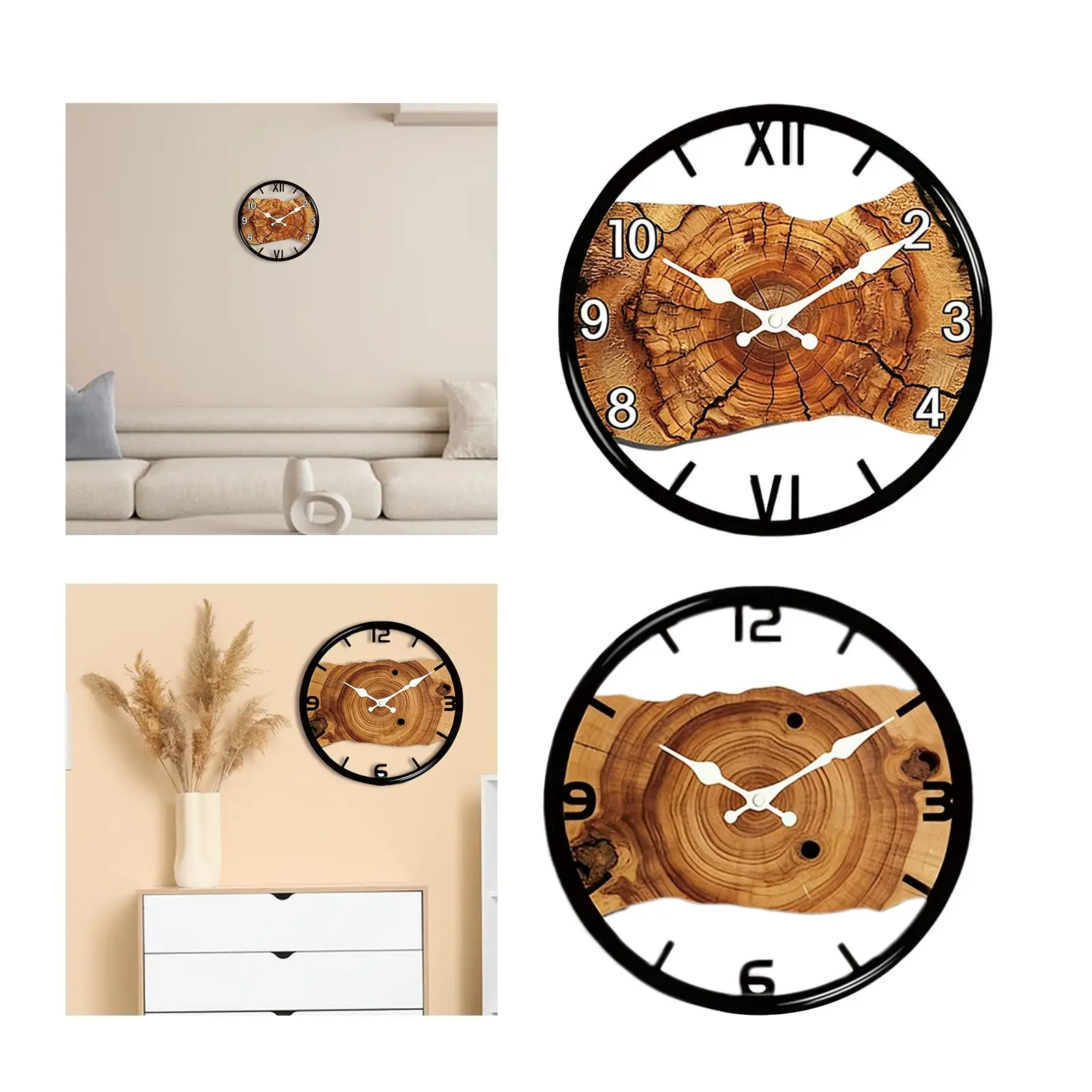 Silent Wall Clock Wood Material Round Simple Design for Living Room Kitchen Kids Room Home Decoration