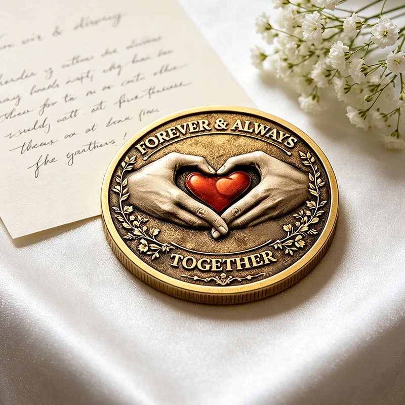 1pc My Love Forever & Always Together Commemorative Coin Hand to Heart We're A Team Souvenir Coin Birthday Gifts for Lovers