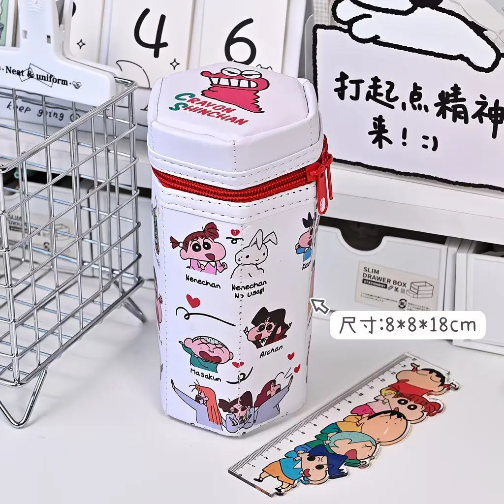 Crayon Shinji Stiftehalter – Große Kapazität – Schreibtisch mit Deckel – Krokodil-Schulbüchertasche – Kleine kreative Cartoon-Aufbewahrungstasche für Schüler