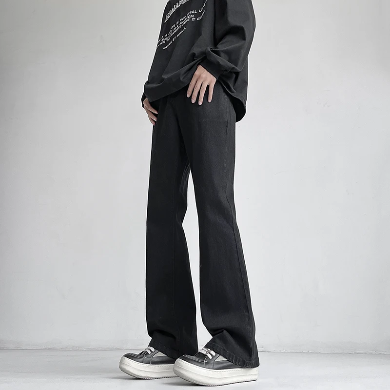 Autumn Vintage Straight Wide Legs BLACK Jeans Men\'s Streetwear Harajuku Washed Baggy Casual Flare Denim Trousers Y2K Male Pants