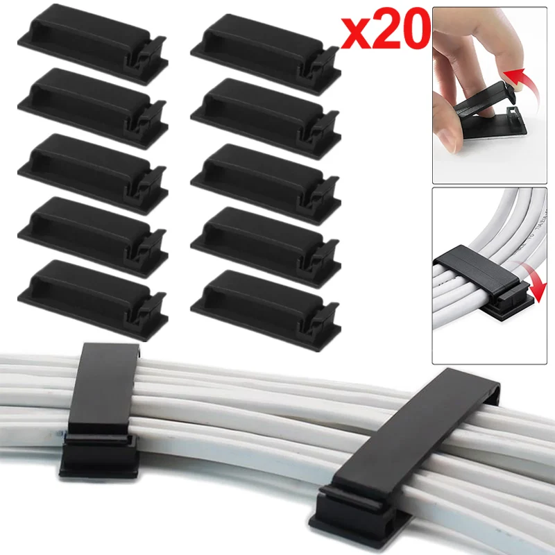 Abrazadera de amarre de cables de 1-20 piezas, organizador de Clips de Cable, autoadhesivo, gestión de datos, enrollador de cables USB