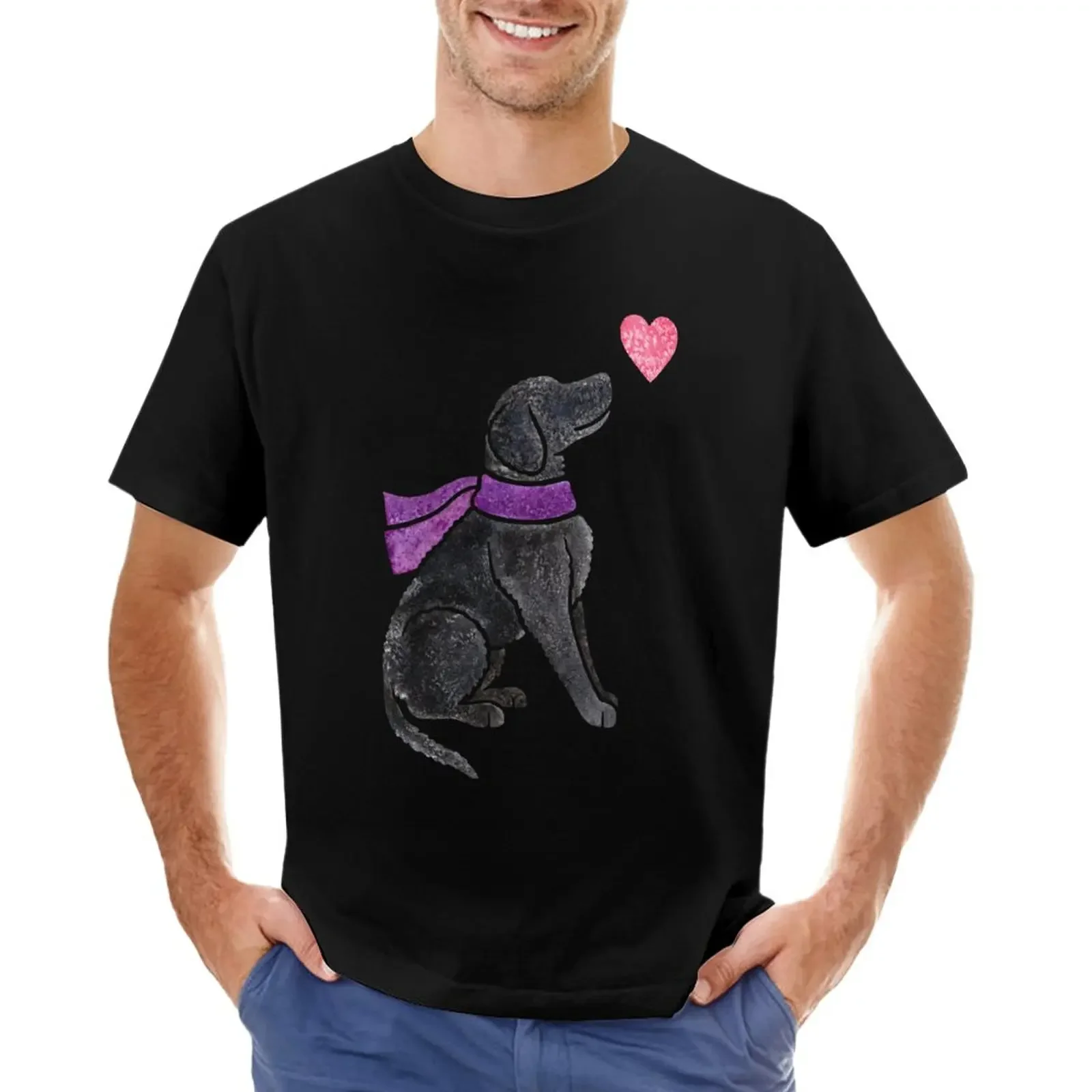 Watercolour Curly-coated Retriever (black) T-Shirt cute clothes blanks mens graphic t-shirts big and tall