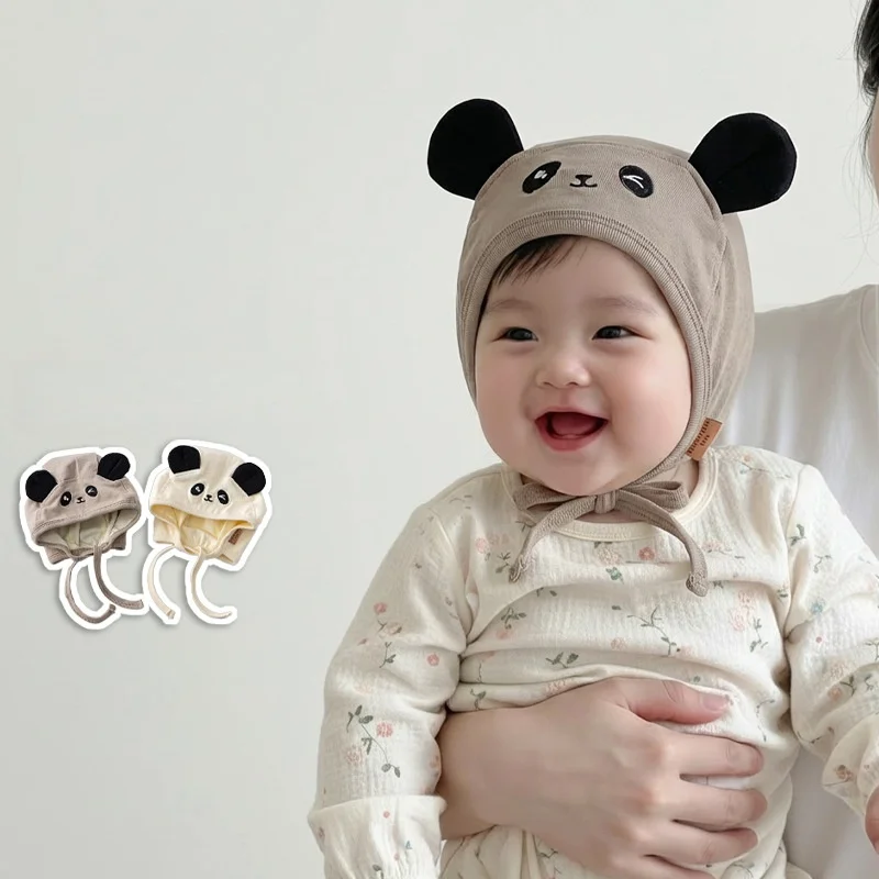 

Baby Cartoon Panda Hat New Spring Bonnet Soft Cotton Earflap Cap 3-18M Infant protection Newborn warm Hats