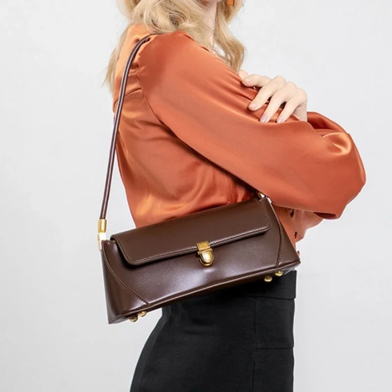 Women's Cow Split Leather Handbags Ladies Retro Cowhide Crossbody Underarm Bag Female Fashion Luxury Design Shoulder Bags Lady