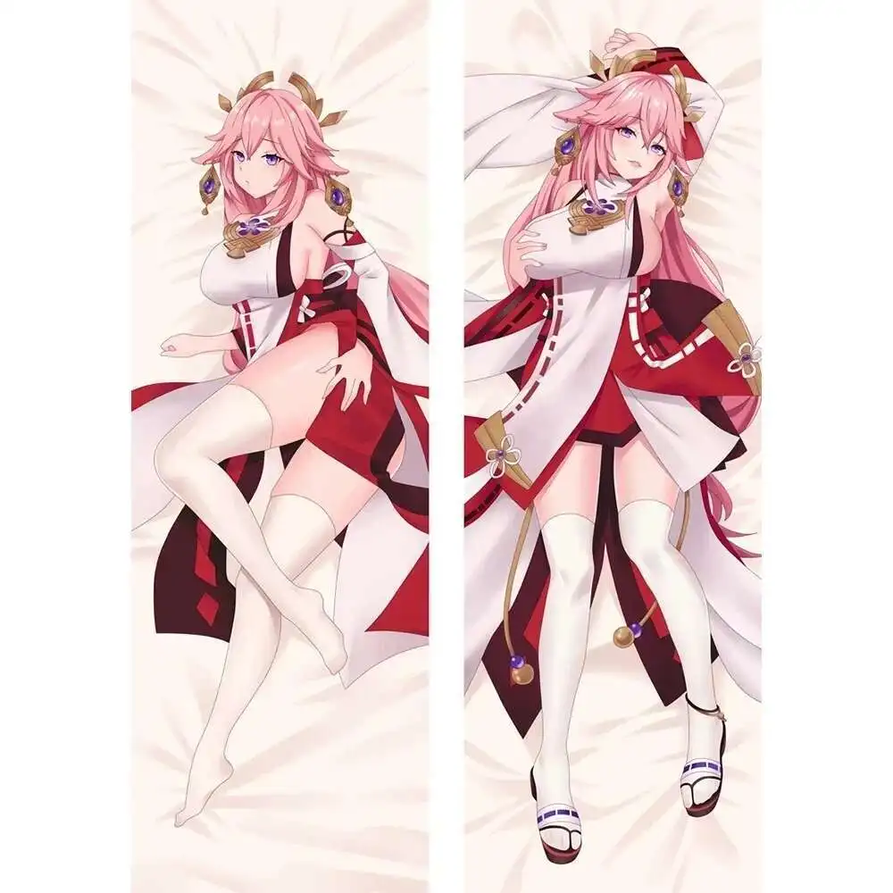 أنيمي جينشين تأثير Inazuma Yae Miko Dakimakura كيس وسادة Otaku Waifu Peakin كامل الجسم 50*160 سنتيمتر رمي المخدة تأثيري هدية