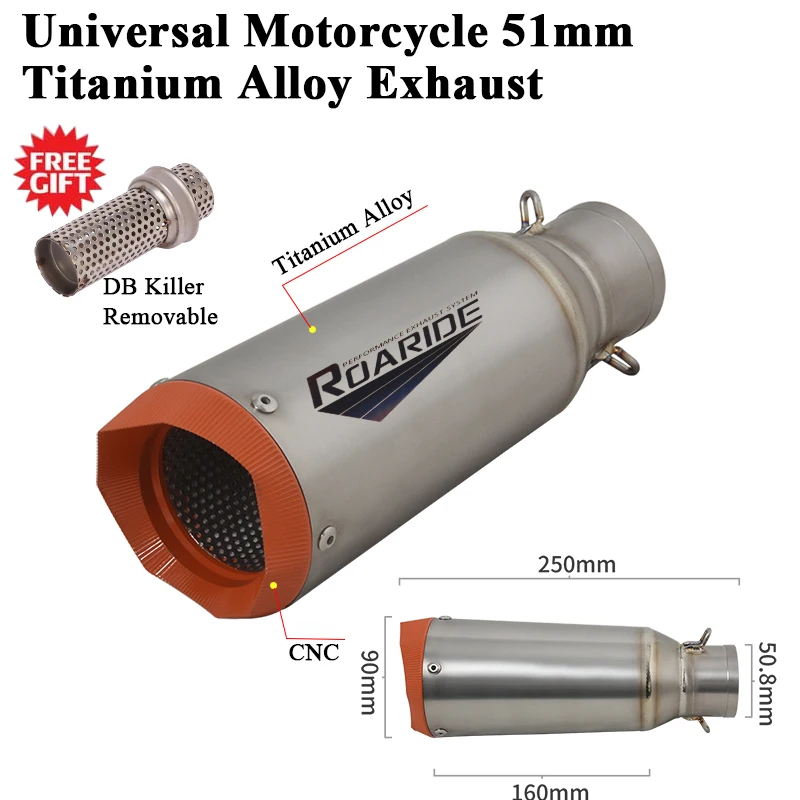 

Universal Motorcycle 51mm Titanium Alloy Exhaust Pipe Escape For DUKE 790 1290R CBR650R Z900 Modify Left Right Muffler DB Killer