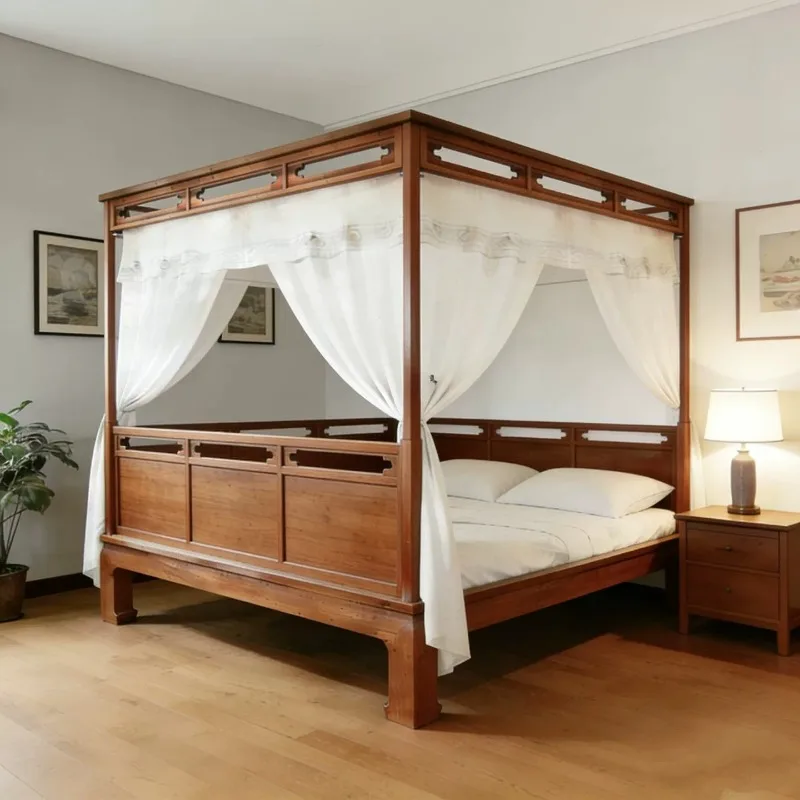 Song-style aesthetics traditional old-fashioned shelf bed solid wood double bed master and second bedroom four-poster bed