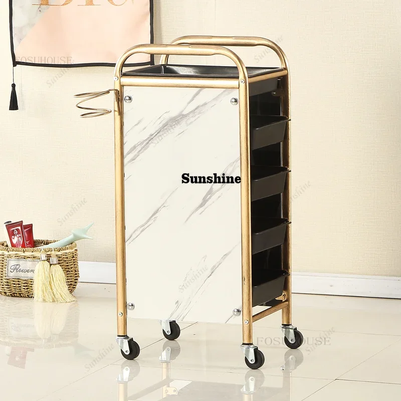 Retro Metal Tool Trolley Cart Beauty Salon Cosmetologist Trolleys Mobile Cart Multi-level Classification Barber Shop Cart hY