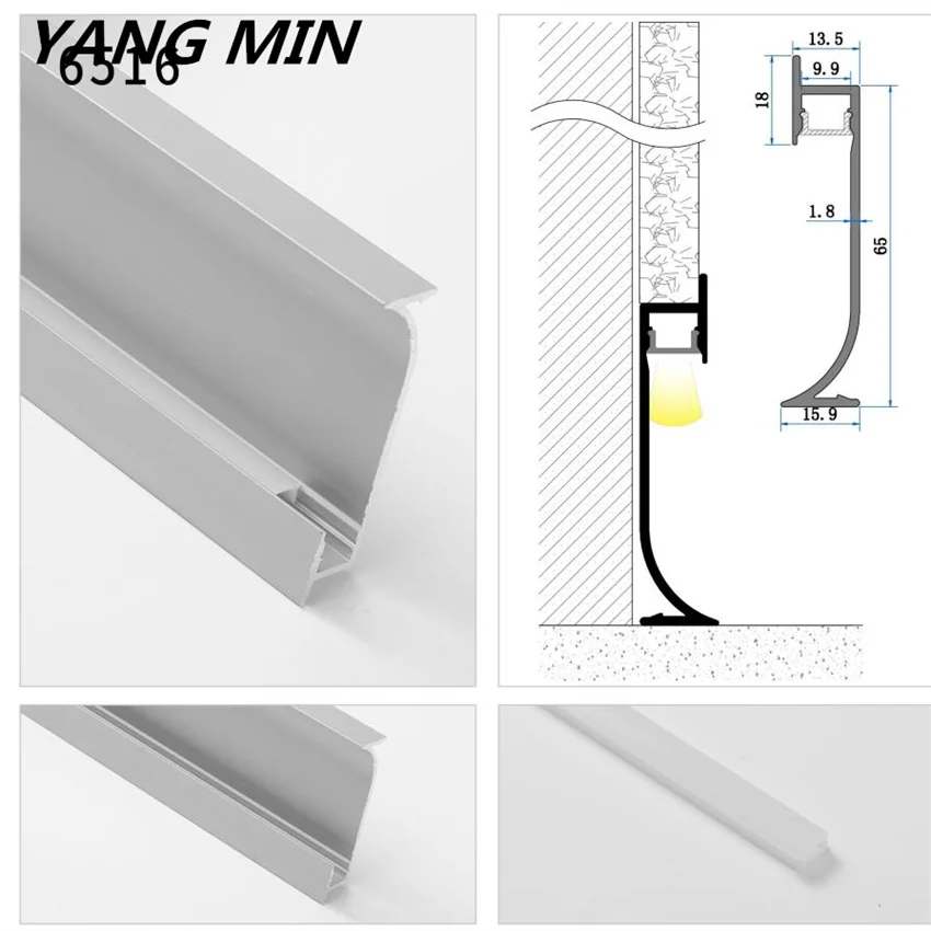 1m/pcs Aluminium Tile Trim Profile Aluminum skirting board in flooring accessory