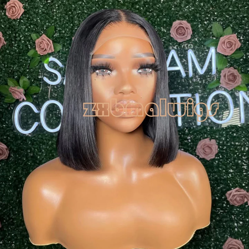 

Synthetic Hair Soft Short Purple Straight 13X4 Lace Front Wig For Black Women BabyHair Glueless Preplucked Daily