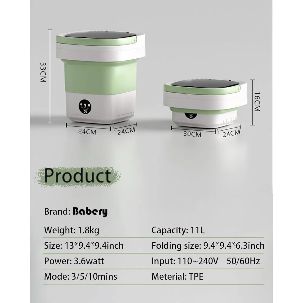 휴대용 양모 건조기 공 2 개, 접이식 소형 세탁기, 속옷, 양말, 아기, 애완동물 의류, 11L