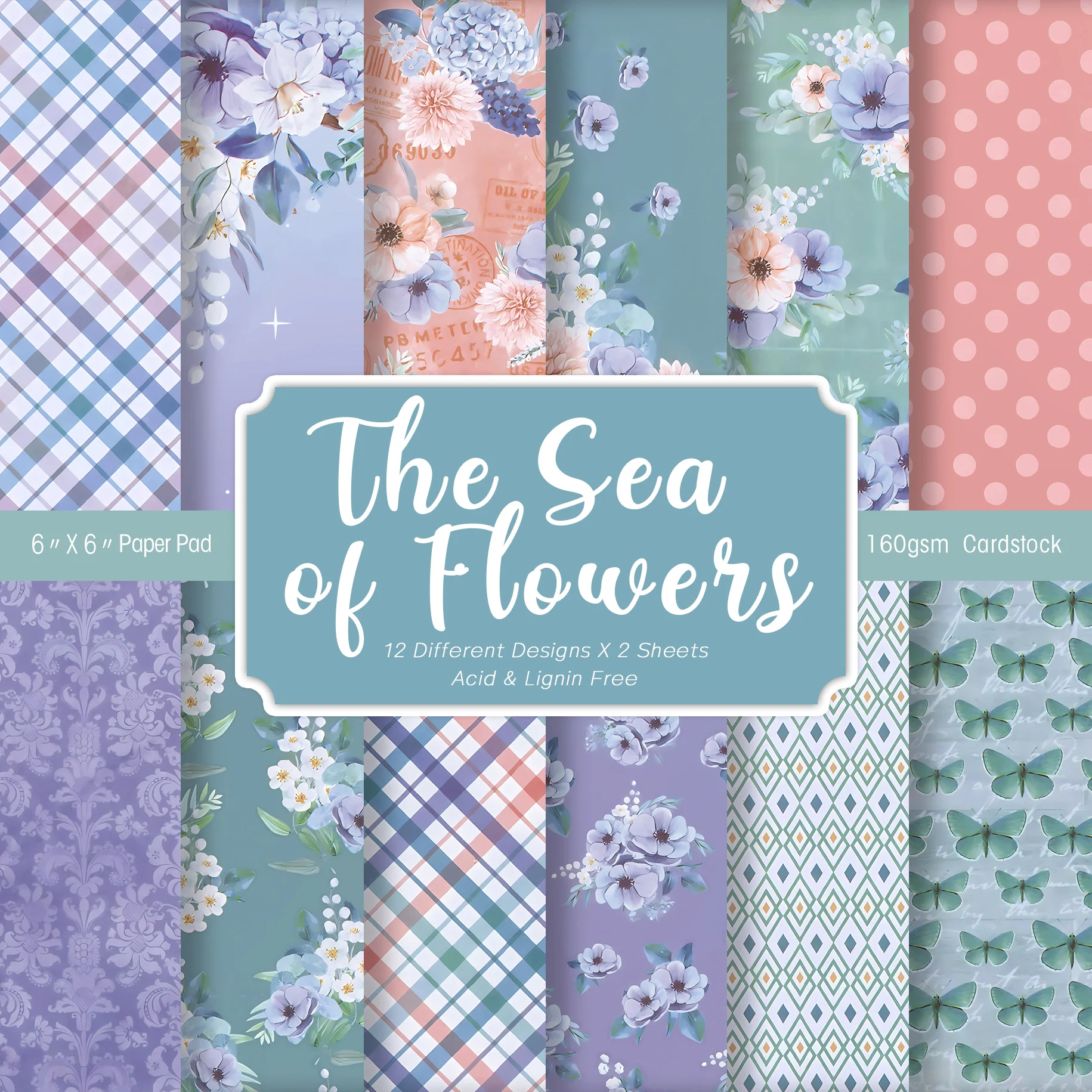 24 Sheets Colored Floral Pattern Scrapbook Paper，journaling Supplies Cardstock Backgrounds Album Card For Diy Art Craft Decor