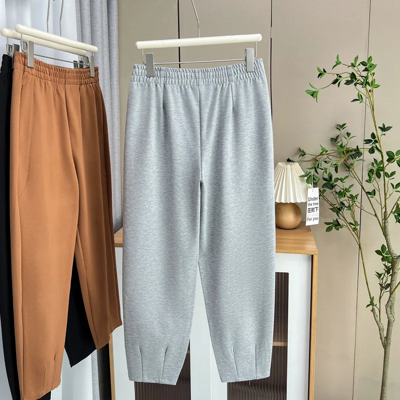 XL XXL Women's Harem Pants Autumn New High Waist Loose Stretched Casual Simple Solid Color Trousers 8529