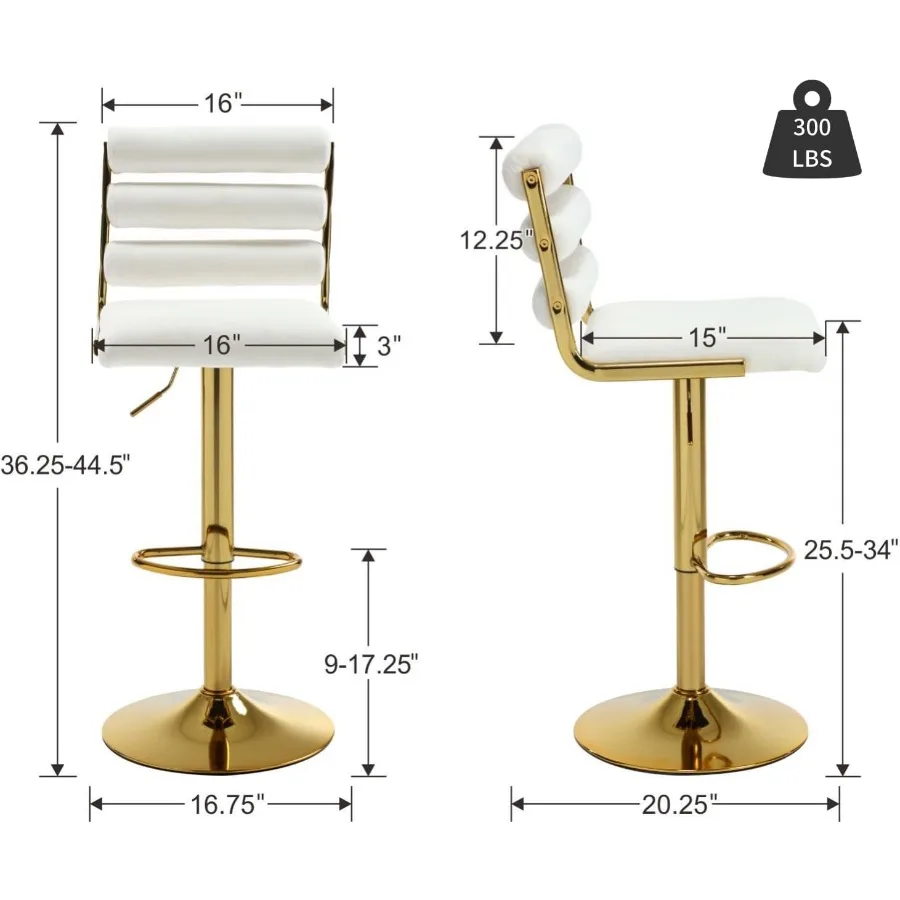طقم كراسي بار مخملية حديثة مكون من قطعتين باللون الأبيض مع قاعدة ذهبية قابلة للتعديل بارتفاع 25.534 بوصة بسعة وزن 300 رطل كريمي #3