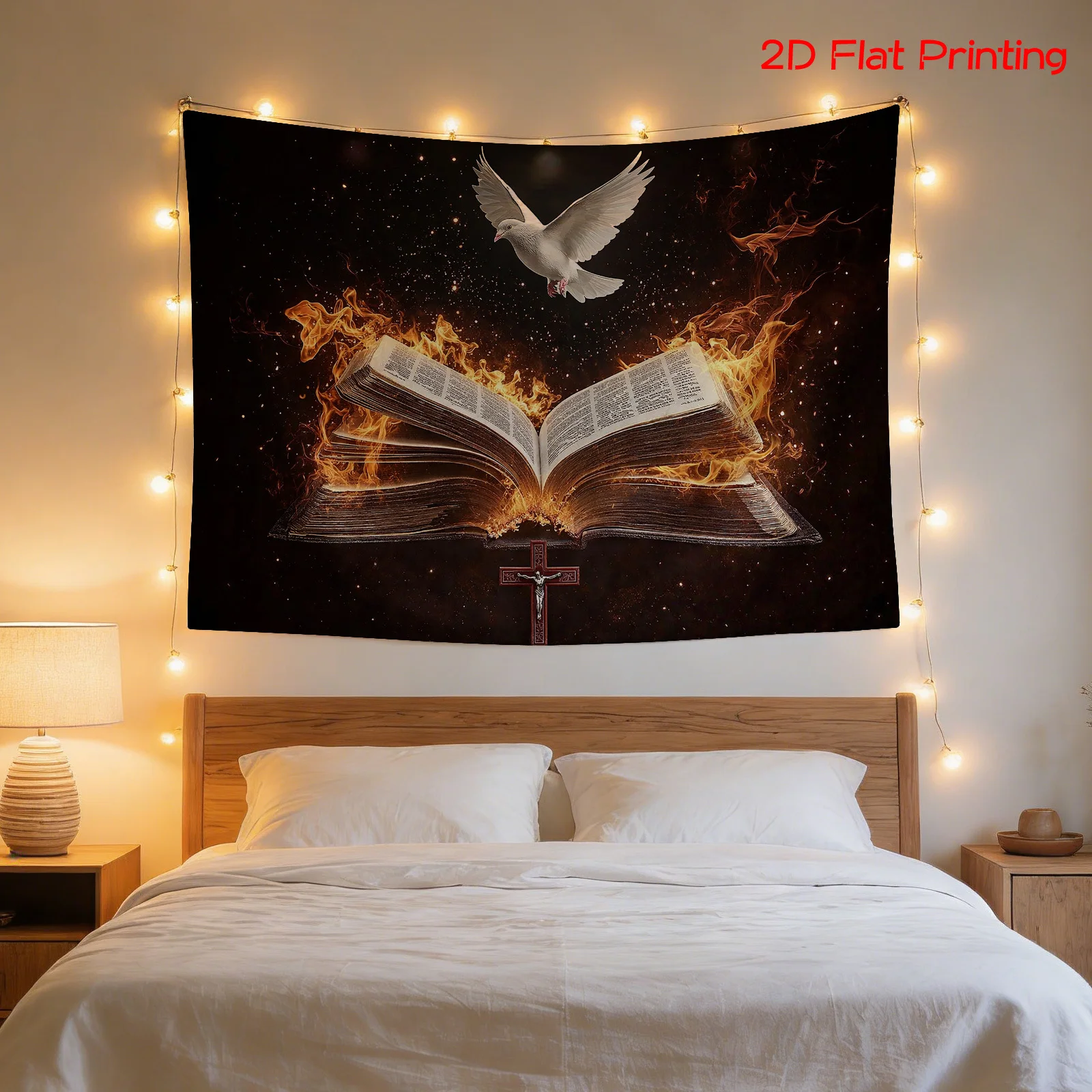Majestic Christian Tapestry Wall Hanging Art Bible Scripture Dove Holy Spirit Cross Faith Inspired Spiritual Decor Polyester Can