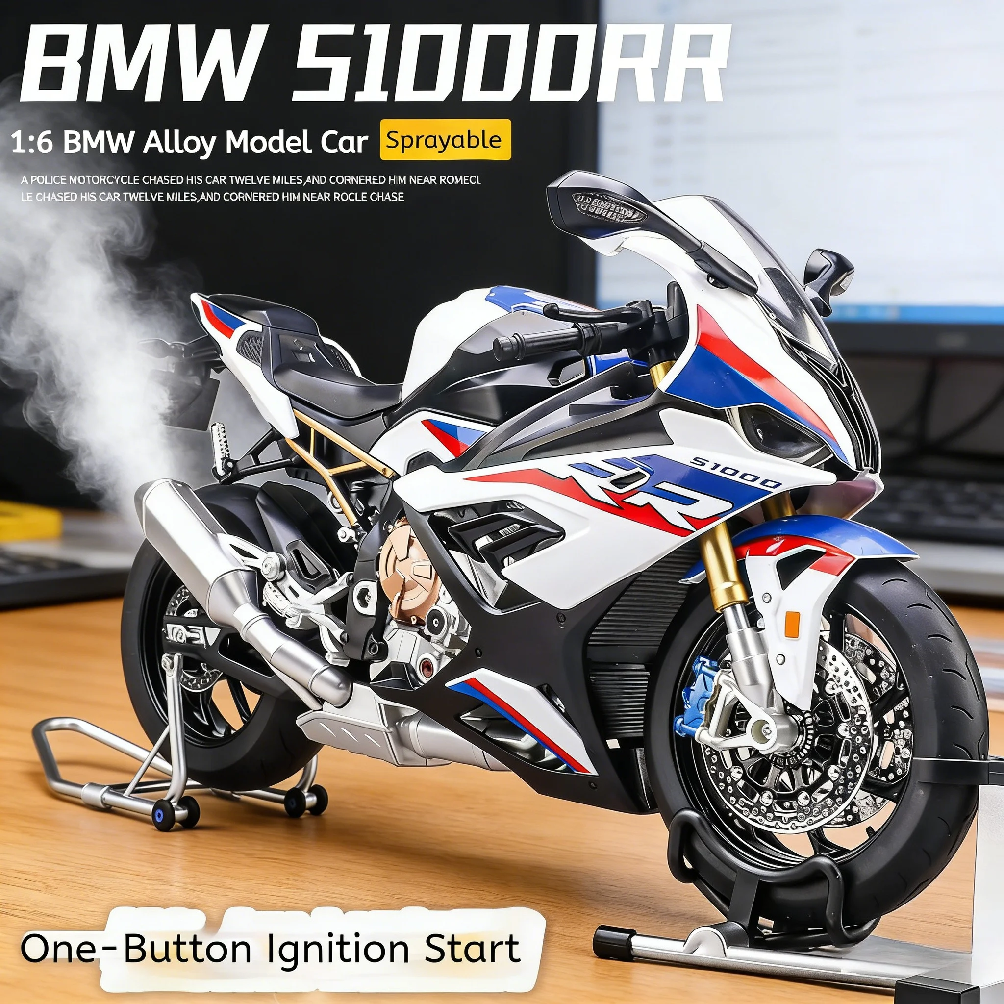 Spray For 1:6 BMW S1000RR Alloy Metal Diecast Motorcycle Car Models Toys Children's Toy Motorcycle Sound & Light Decoration Toy
