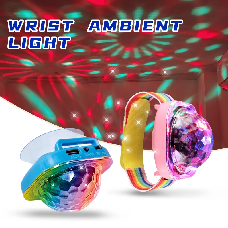 Mini Portable LED Lamp Night Strobe Watch Bracelet USB Charging Voice Controlled Disco Ball Light for Party Car Dancing DJ Club