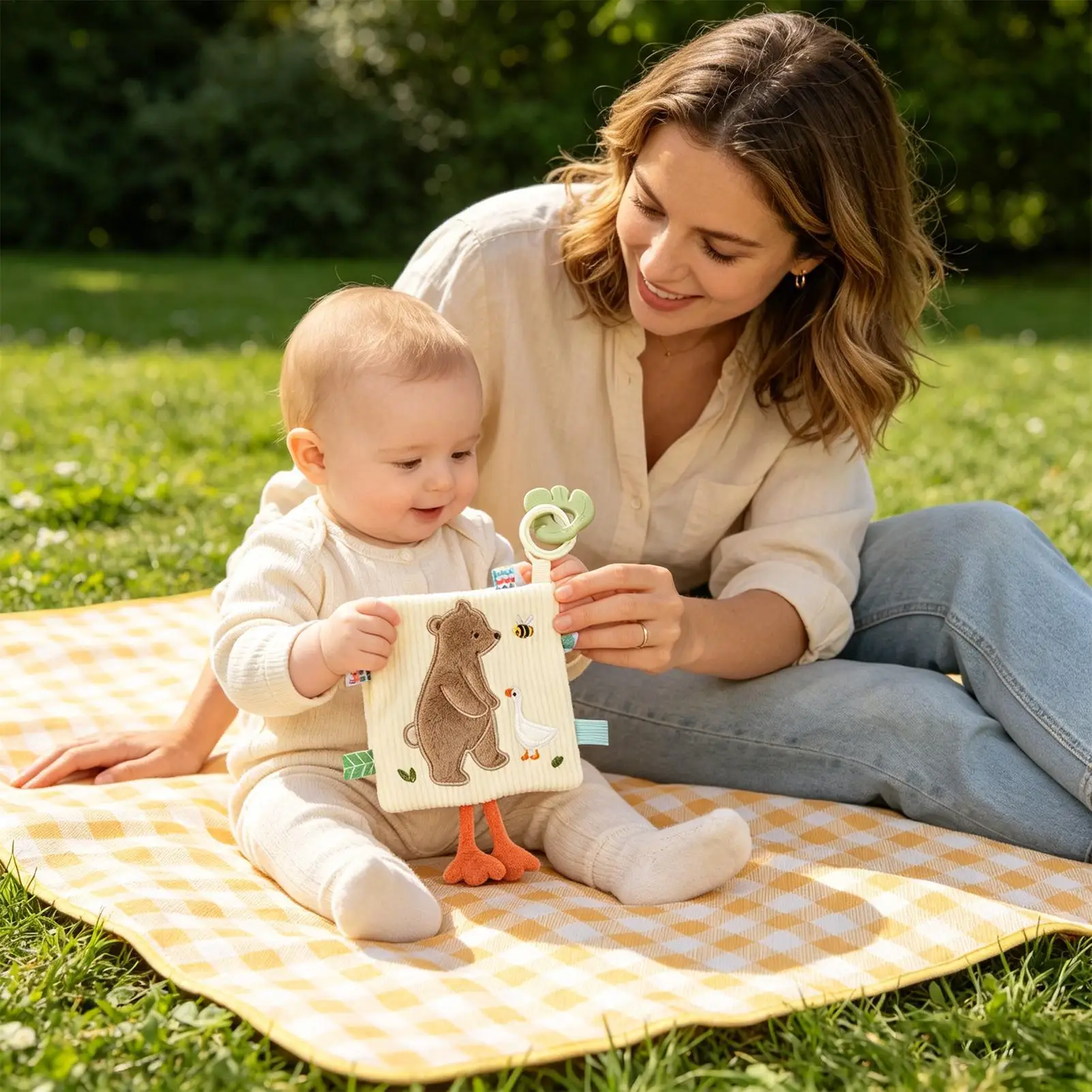 

Plush Security Blanket Soothing Square Colorful Chewable Toys Kids Comfort Blanket For Bath Crib Carseat Playtime Shower