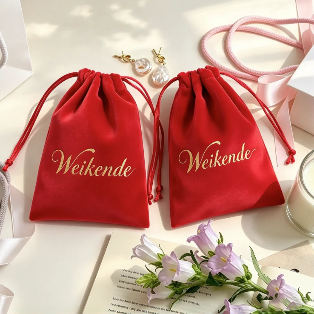 100Pcs Lovely Velvet Flannel Drawstring Jewelry Pouches Personalized Logo Packaging Sacks for Wedding Favors & Cosmetic Storage