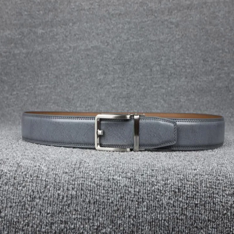 High Quality Fashionable Waistband For Men's Automatic Buckle Waist Seal 3.5cm Dark Gray Two-Layer Leather Business Office Belt