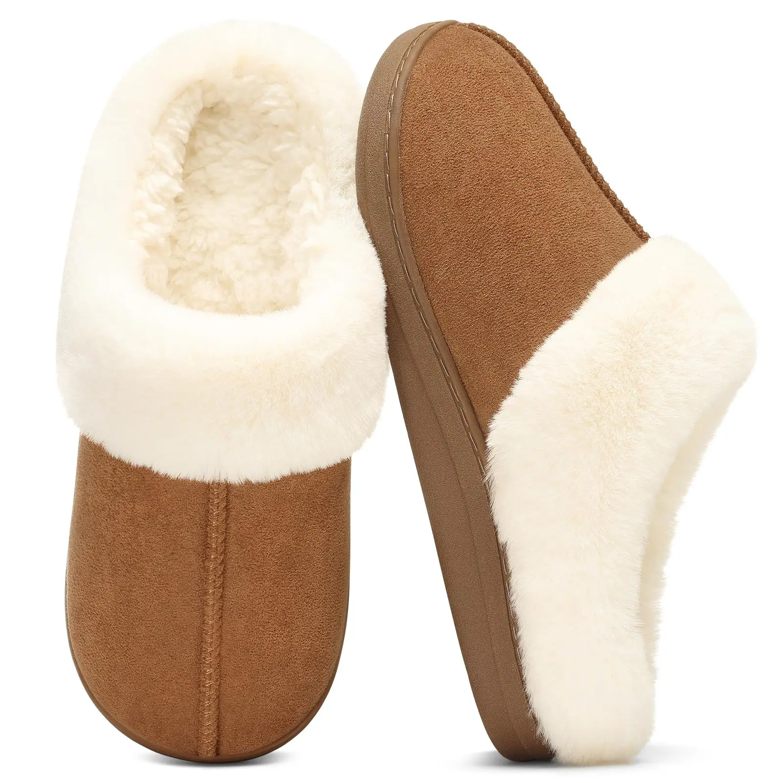 Comwarm Flauschige Damen-Hausschuhe mit Memory-Schaum, Winter-Hausschuhe, Wollähnliche Indoor-Slides mit Kunstfell-Futter, Warme Gemütliche Hausschuhe – Detail 15