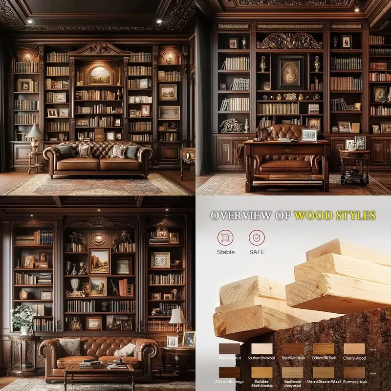 Full-House Custom Built-In Wall Wood Bookshelf Desk Integrated Study Cabinet Modular Traditional Eco-Friendly Living Room