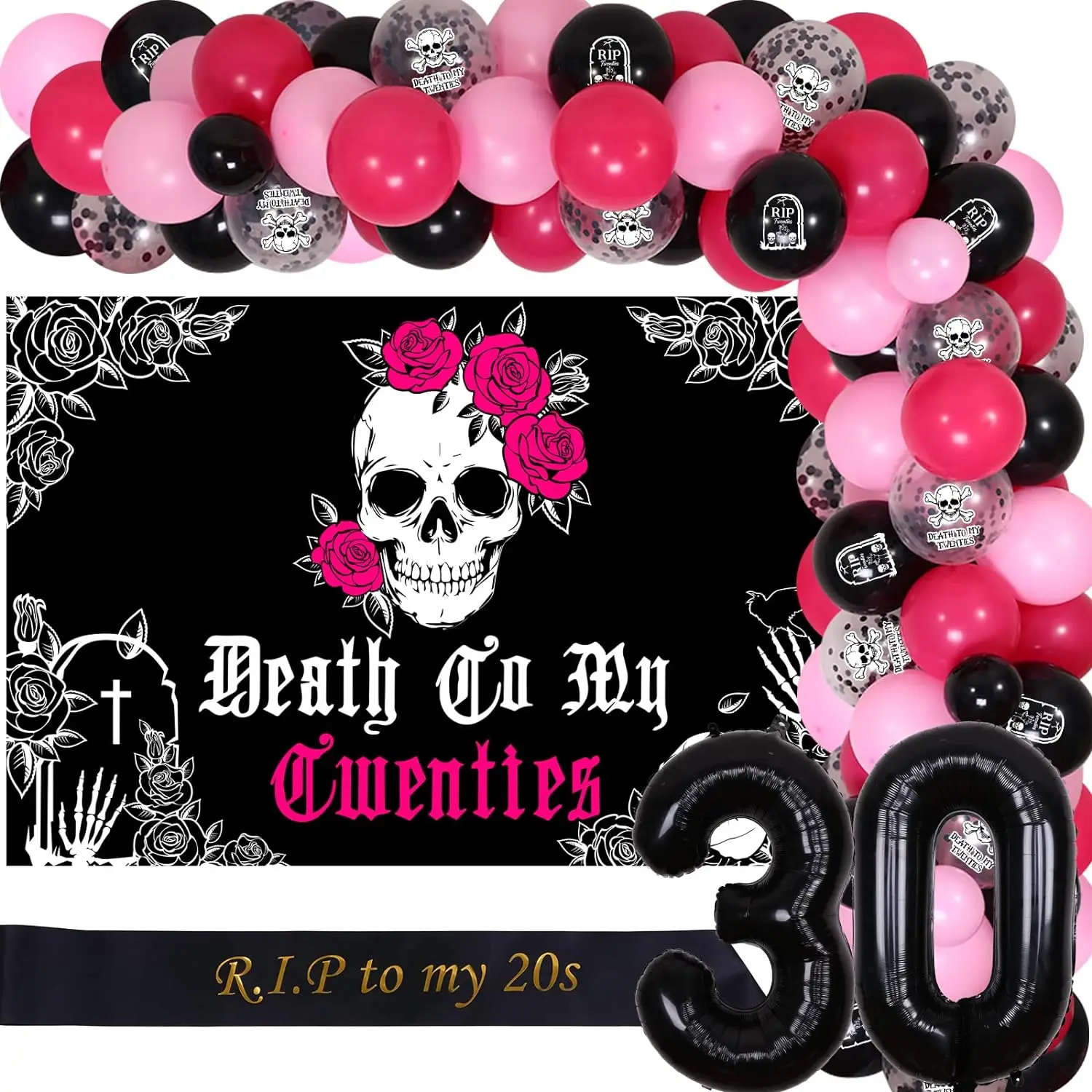 

Death To My 20s Backdrop Birthday Decor 30 for Him Her Balloon Garland Kit Number 30 Balloon Rip To My 20s Birthday Sash