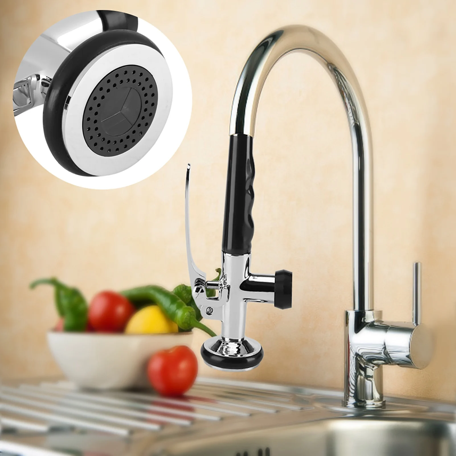 

Black ABS Handle Swivel Sink Tap, Stainless Steel Pre-Rinse Faucet Sprayer - Kitchen Sink Tap with Soft Flow Aerator