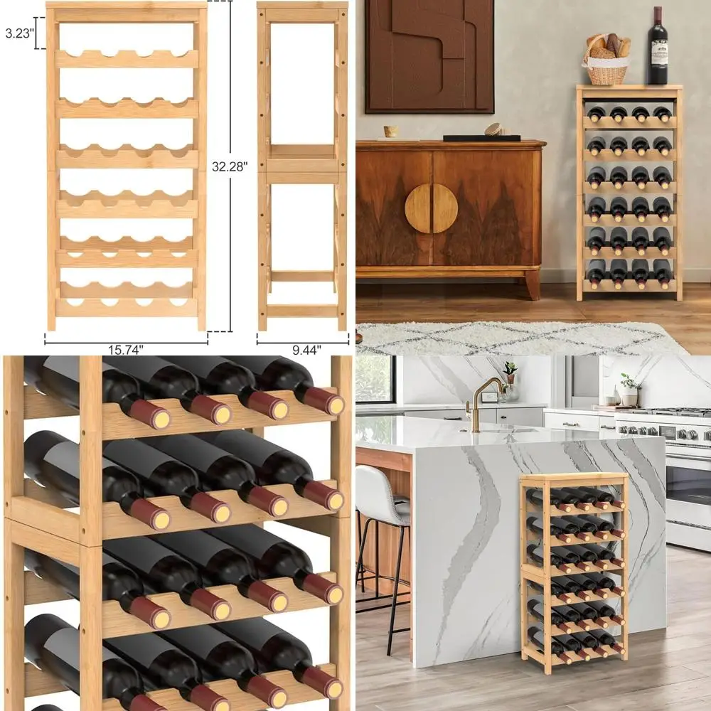 

6-Shelf Floor Standing Bamboo Wine Rack for Kitchen, Dining Room, and Bar