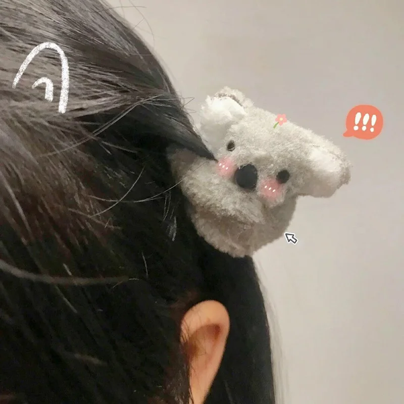 Korean INS Koala Clip Cute Hair Clips Fuzzy Clips Plush Hair Jaw Clips Non Slip Koala Hugger Koala Hair Girls Accessories 1PC