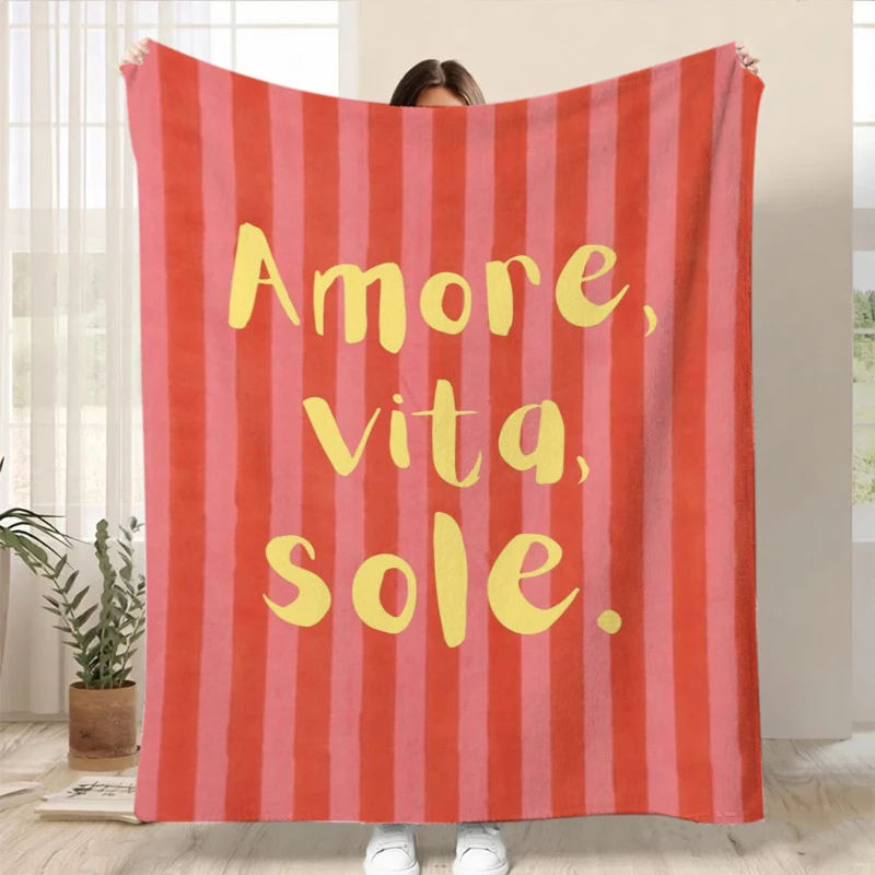 Italian Phrase Text Flannel Blanket For Mediterranean Home Decor Soft Warm Throw Blanket Gift
