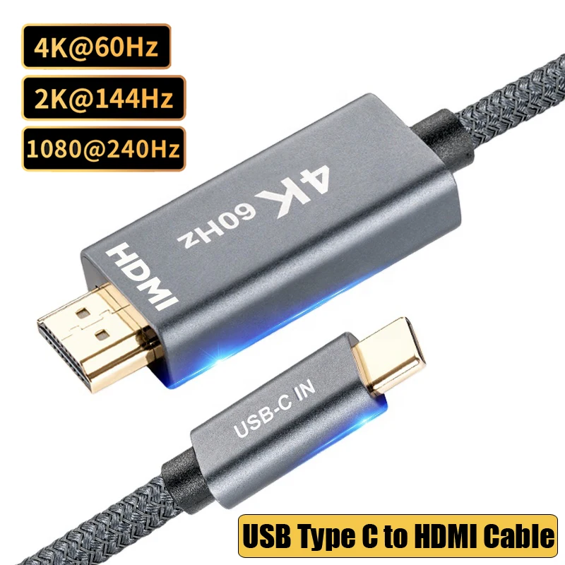 USB نوع C إلى HDMI كابل 4K 60Hz USBC إلى HDMI 2.0 Thunderbolt 3 4 USB-C شاشة عرض 2K 1080P لماك بوك باد غالاكسي Dex S10