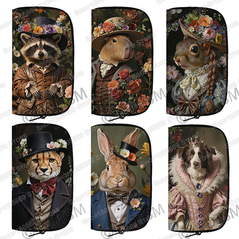 carteira-feminina-vintage-europeia-com-estampa-de-animais-gato-cachorro-hipopotamo-em-pintura-a-Oleo-para-cartoes-de-credito-chaves-dinheiro-e-moedas